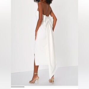 XL lulus bow back white midi dress bridal / bachelorette NWT